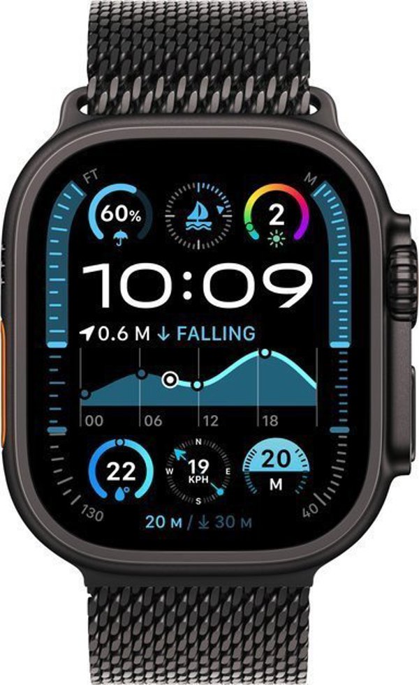 Apple Watch Ultra 2 (GPS + Cellular) 49mm Μαύρη Θήκη Τιτανίου με Μαύρο Milanese Loop, Μικρό (MX4W3)