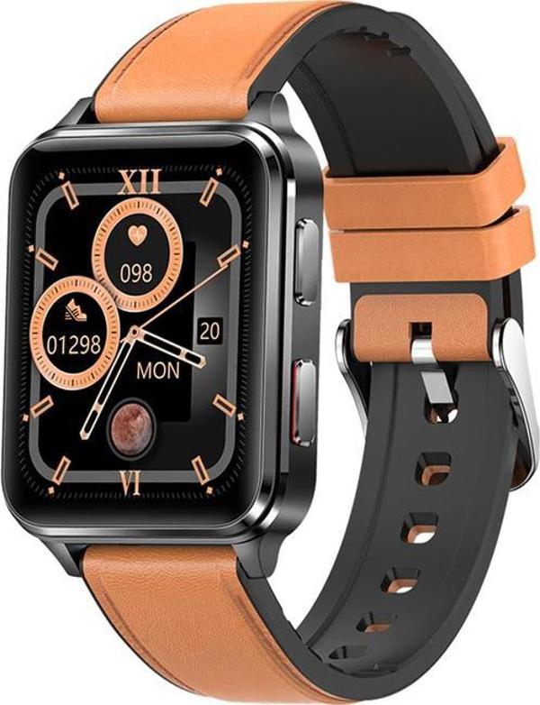 Kumi KU5 Pro Smartwatch με Μέτρηση Αρτηριακής Πίεσης & Οξυγόνου, Μαύρο-Καφέ
