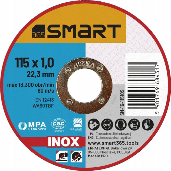 Smart Δίσκος Κοπής Ανοξείδωτου Χάλυβα 115x1,0mm - 25τμχ