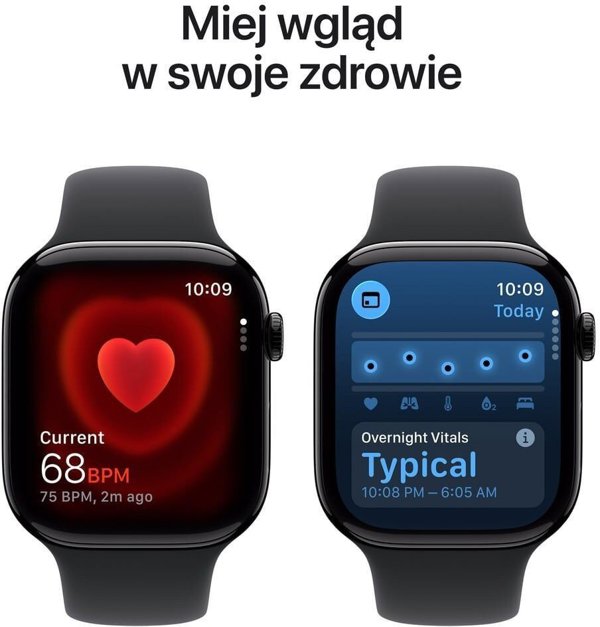 Apple Watch Series 11 (GPS + Cellular) 46 mm αλουμινένια θήκη σε μαύρο καθρέφτη και μαύρο αθλητικό λουράκι, M/L