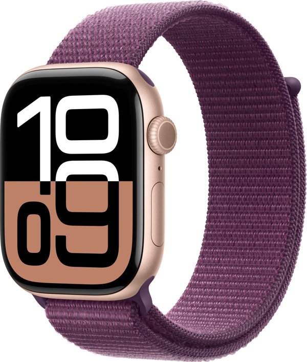 Apple Watch Series 10 (GPS) 42mm Ροζ Χρυσό Αλουμινένια Θήκη με Δαμασκηνί Αθλητικό Λουράκι (MWWK3)