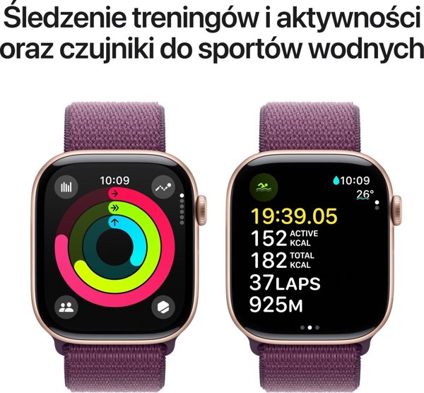 Apple Watch Series 10 (GPS) 42mm Ροζ Χρυσό Αλουμινένια Θήκη με Δαμασκηνί Αθλητικό Λουράκι (MWWK3)