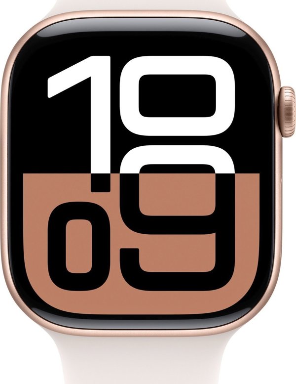 Apple Watch Series 10 (GPS) 42mm Ροζ Χρυσό Αλουμινένια Θήκη με Κόκκινο Αθλητικό Λουράκι, S/M (MWWH3)
