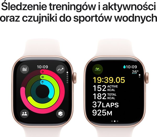 Apple Watch Series 10 (GPS) 42mm Ροζ Χρυσό Αλουμινένια Θήκη με Κόκκινο Αθλητικό Λουράκι, S/M (MWWH3)