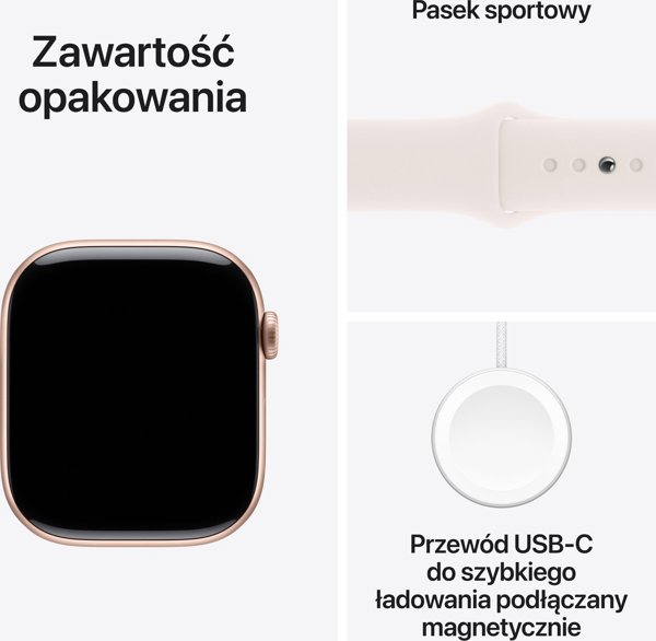 Apple Watch Series 10 (GPS) 42mm Ροζ Χρυσό Αλουμινένια Θήκη με Κόκκινο Αθλητικό Λουράκι, S/M (MWWH3)