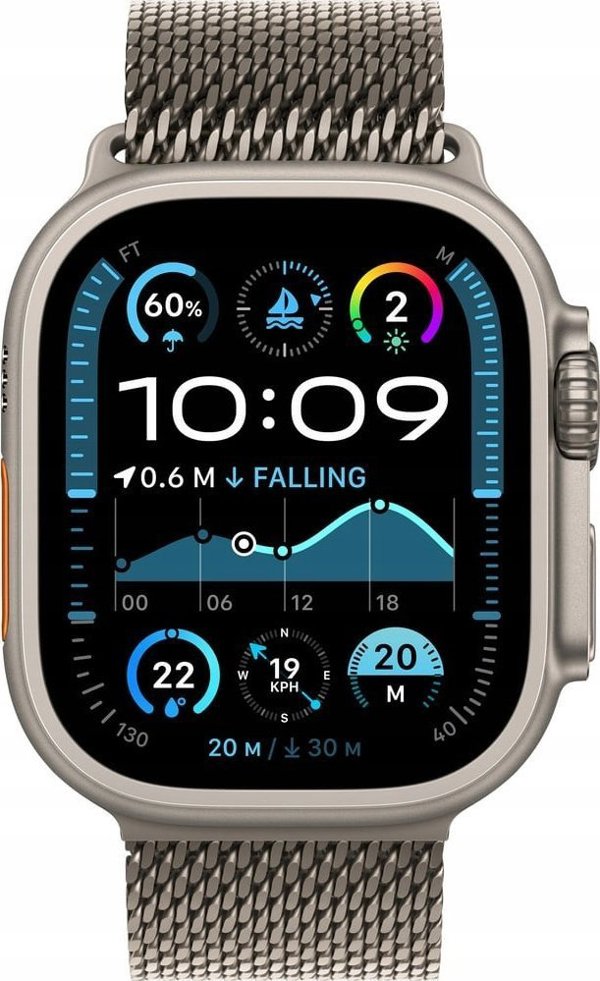 Apple Watch Ultra 2 (GPS + Cellular) 49mm Θήκη από φυσικό τιτάνιο με φυσικό τιτάνιο Milanese Loop, Μεγάλο (MX5T3)