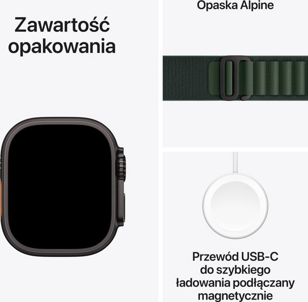 Apple Watch Ultra 2 (GPS + Cellular) 49mm Black Titanium Case with Dark Green Alpine Band, Large (MX4T3)