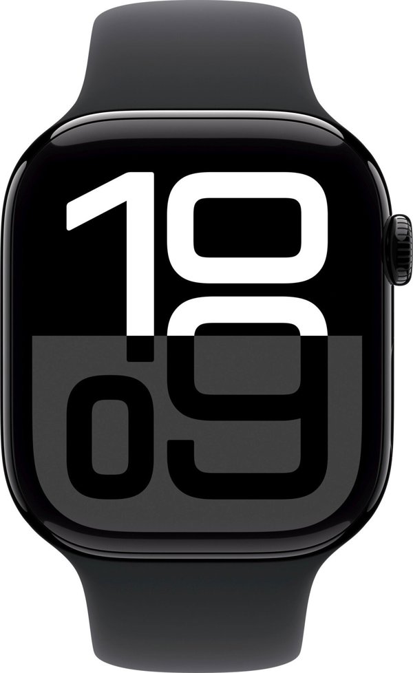Apple Watch Series 10 (GPS) 42mm Mirror Black Aluminum Case with Black Sport Band, M/L (MWWF3)