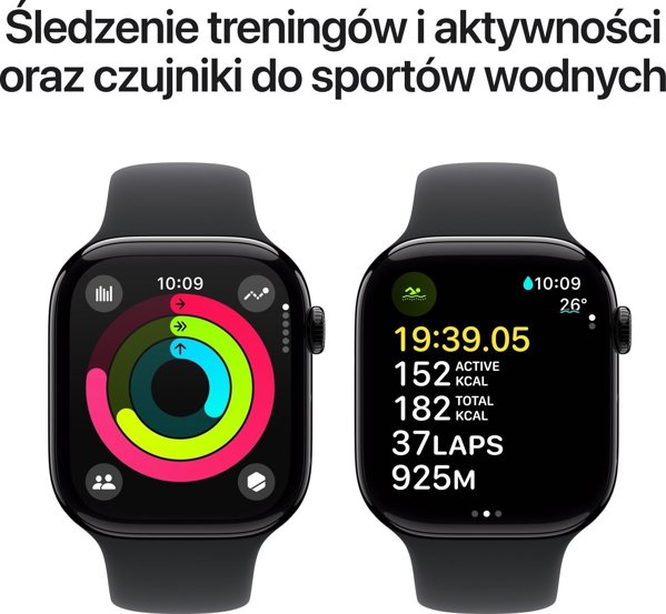 Apple Watch Series 10 (GPS) 42mm Mirror Black Aluminum Case with Black Sport Band, M/L (MWWF3)