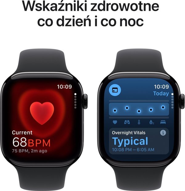 Apple Watch Series 10 (GPS) 42mm Mirror Black Aluminum Case with Black Sport Band, M/L (MWWF3)