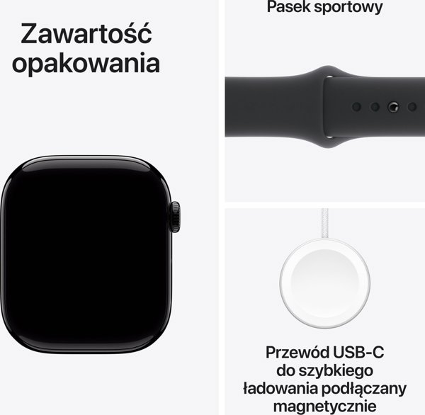 Apple Watch Series 10 (GPS) 42mm Mirror Black Aluminum Case with Black Sport Band, M/L (MWWF3)
