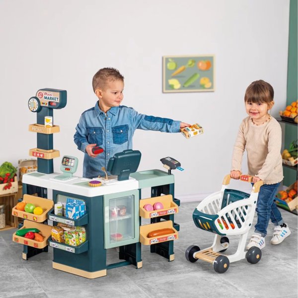 Smoby SMOBY Maximarket Καρότσι με Ηλεκτρονική Ταμειακή Μηχανή με Σαρωτή Ζυγαριά και Ψυγείο