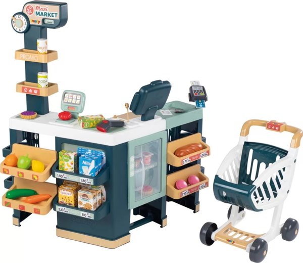 Smoby SMOBY Maximarket Καρότσι με Ηλεκτρονική Ταμειακή Μηχανή με Σαρωτή Ζυγαριά και Ψυγείο