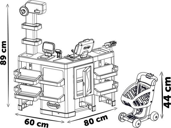Smoby SMOBY Maximarket Καρότσι με Ηλεκτρονική Ταμειακή Μηχανή με Σαρωτή Ζυγαριά και Ψυγείο