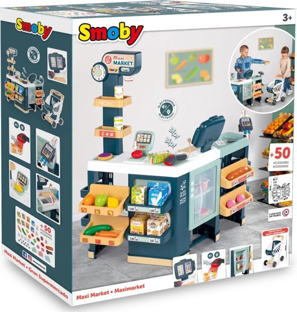 Smoby SMOBY Maximarket Καρότσι με Ηλεκτρονική Ταμειακή Μηχανή με Σαρωτή Ζυγαριά και Ψυγείο