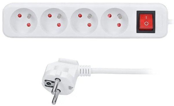 Solight prodlužovací přívod, 4 zásuvky, bílý, vypínač, 7m