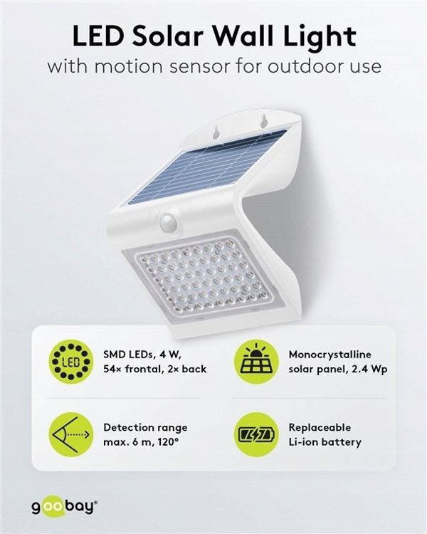 Solarny kinkiet LED z czujnikiem ruchu, 4 W