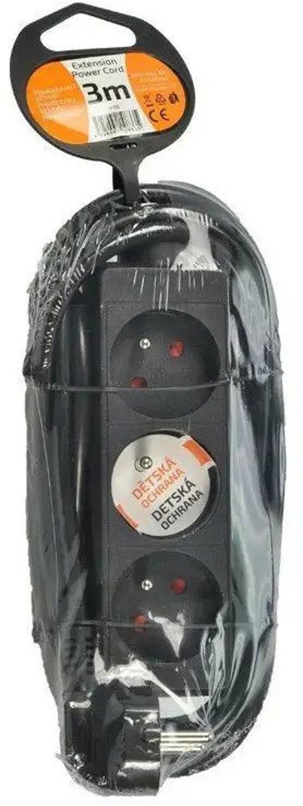 Solight καλώδιο επέκτασης, 3 υποδοχές, μαύρο, 3m
