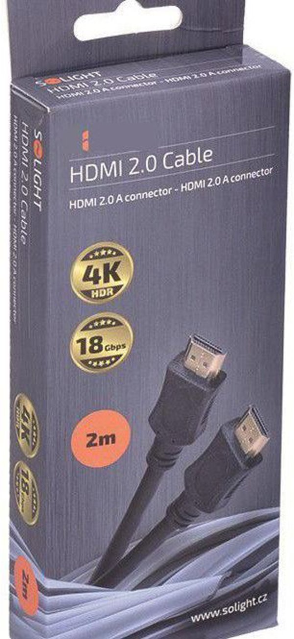 Solight HDMI καλώδιο με Ethernet, HDMI 2.0 A σύνδεσμος - HDMI 2.0 A σύνδεσμος, blistr, 2m