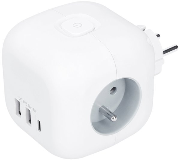 Πολύπριζο κύβος Solight, 3x 16A + USB A+C, λευκό, διακόπτης