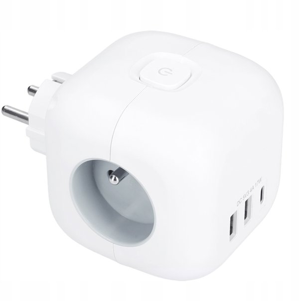 Πολύπριζο κύβος Solight, 3x 16A + USB A+C, λευκό, διακόπτης