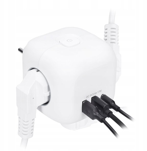 Πολύπριζο κύβος Solight, 3x 16A + USB A+C, λευκό, διακόπτης