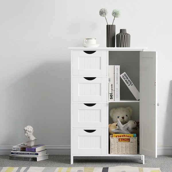 Songmics Ντουλάπι Μπάνιου με Συρτάρια, MDF, Λευκό, 55cm