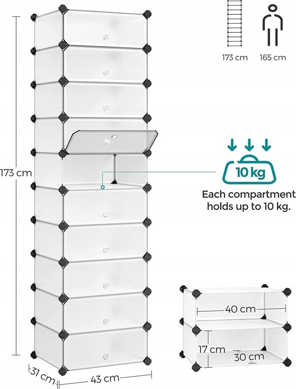 Songmics Interlocking rack παπουτσιών, ορθογώνια οργάνωση αποθήκευσης, αρθρωτό ράφι DIY με 10 θέσεις, 40 X 13692245 6955880351442