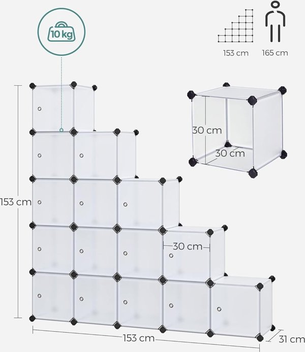 Songmics Storage Organizer, 15 θέσεις για ρούχα παπούτσια Βιβλία παιχνιδιών, εύκολο στη συναρμολόγηση, λευκό 13585952 6955880334599