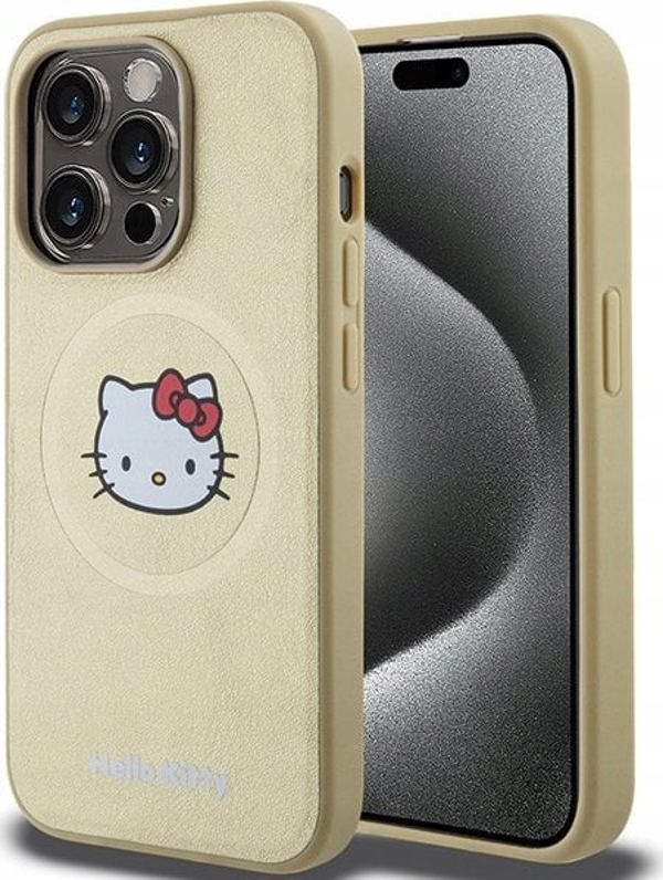 Θήκη Sourcing Hello Kitty MagSafe για iPhone 15 Pro 6.1" - Δερμάτινη με Κεφάλι Kitty, Χρυσή