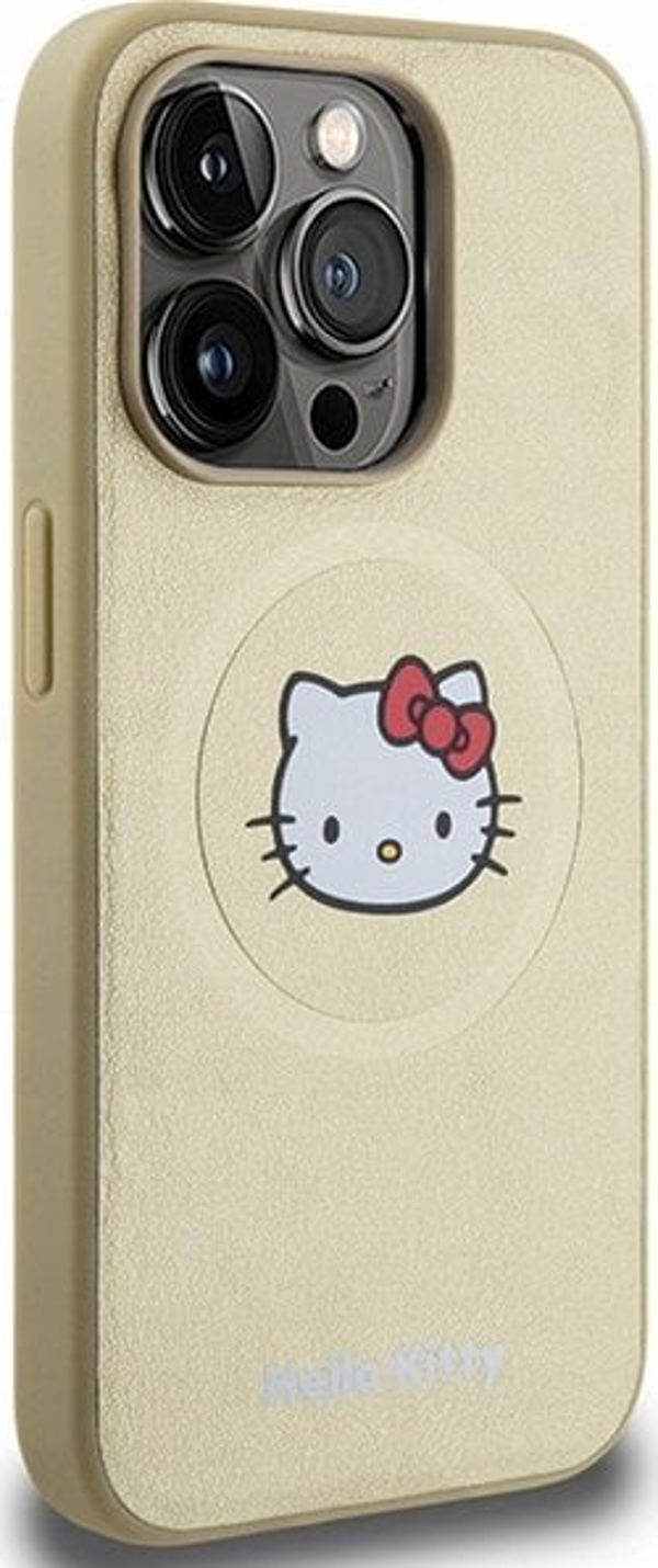 Θήκη Sourcing Hello Kitty MagSafe για iPhone 15 Pro 6.1" - Δερμάτινη με Κεφάλι Kitty, Χρυσή