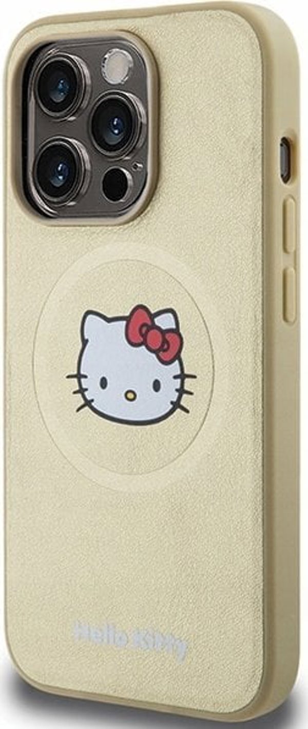 Θήκη Sourcing Hello Kitty MagSafe για iPhone 15 Pro 6.1" - Δερμάτινη με Κεφάλι Kitty, Χρυσή