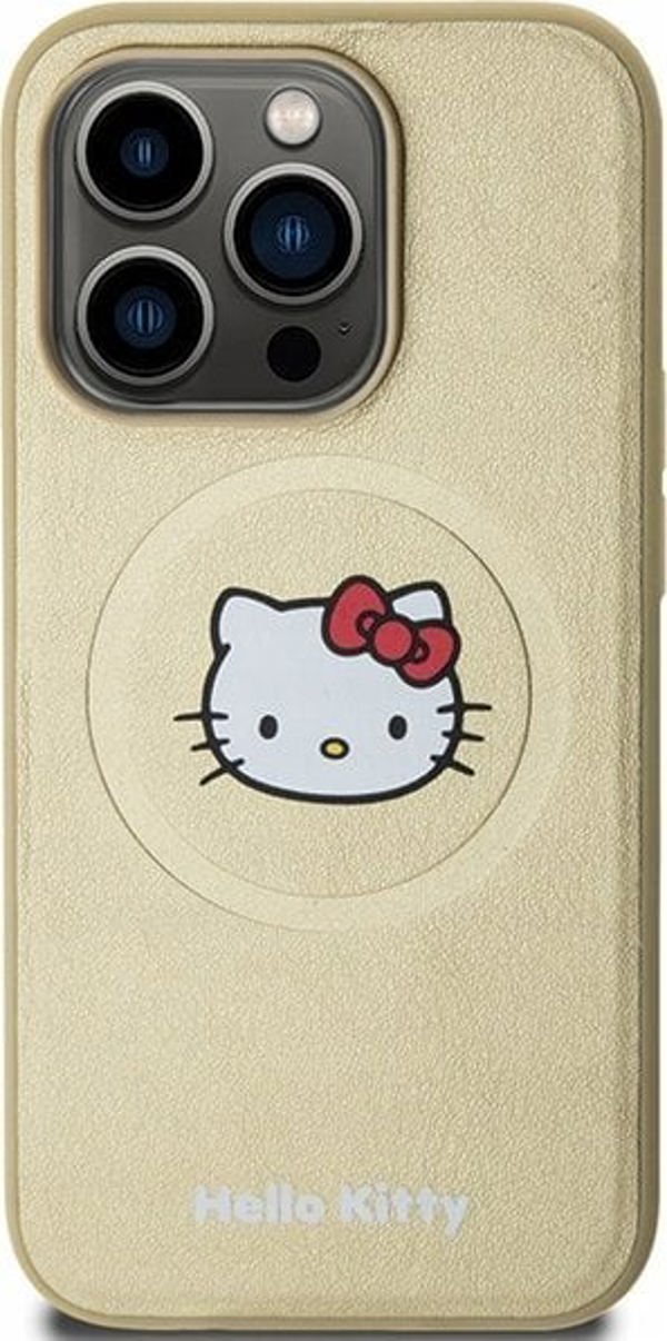 Θήκη Sourcing Hello Kitty MagSafe για iPhone 15 Pro 6.1" - Δερμάτινη με Κεφάλι Kitty, Χρυσή