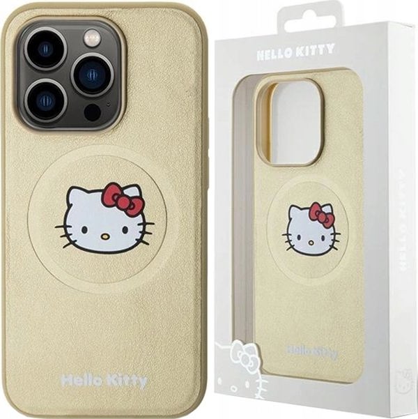 Θήκη Sourcing Hello Kitty MagSafe για iPhone 15 Pro 6.1" - Δερμάτινη με Κεφάλι Kitty, Χρυσή
