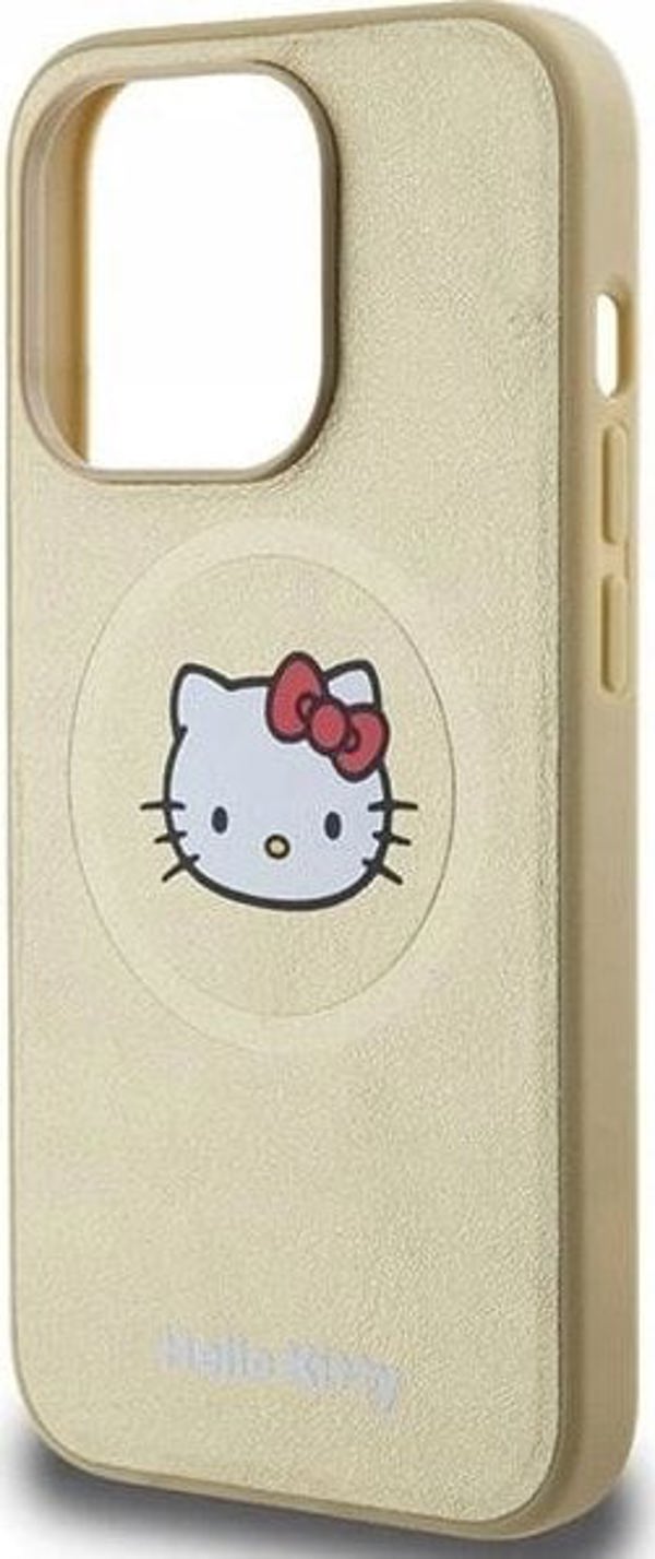 Θήκη Sourcing Hello Kitty MagSafe για iPhone 15 Pro 6.1" - Δερμάτινη με Κεφάλι Kitty, Χρυσή
