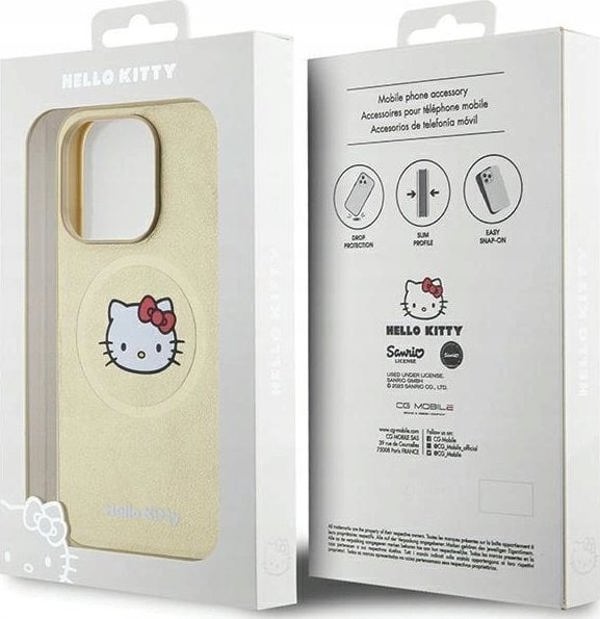 Θήκη Sourcing Hello Kitty MagSafe για iPhone 15 Pro 6.1" - Δερμάτινη με Κεφάλι Kitty, Χρυσή