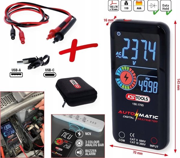 Αυτόματο ψηφιακό πολύμετρο με άκρες Sourcing KS TOOLS
