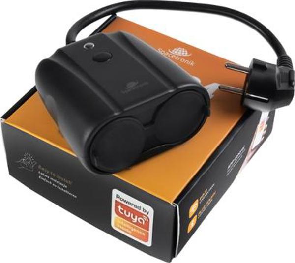 Spacetronik Smart WiFi Εξωτερική Πρίζα SL-PS34, 2 Θέσεις Schuko, Μέτρηση Ενέργειας, Bluetooth & Tuya, Μαύρο
