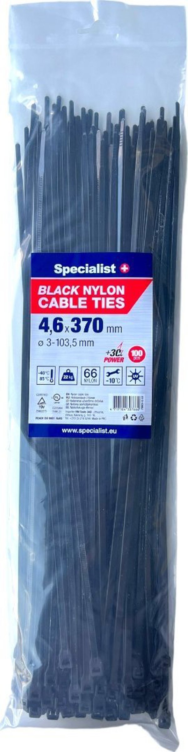 Specialist+ SPECIALIST+ nylon. strap, black, 4.6x370 mm, 100 pcs.