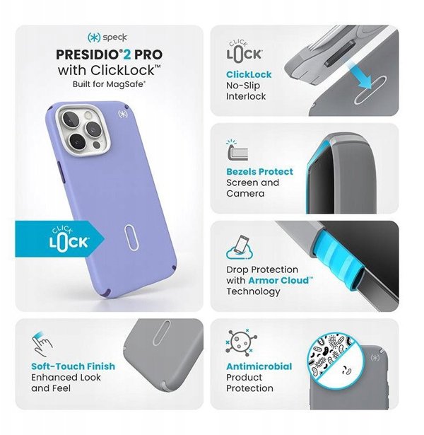 Speck Speck Presidio2 Pro ClickLock & MagSafe - Θήκη iPhone 16 Pro Max (Future Lavender / Cassis Purple / White)