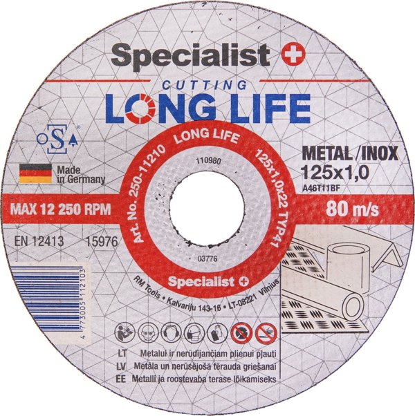 Specialist+ SPECIALIST+ μεταλλικός δίσκος LONG LIFE, 125x1x22 mm