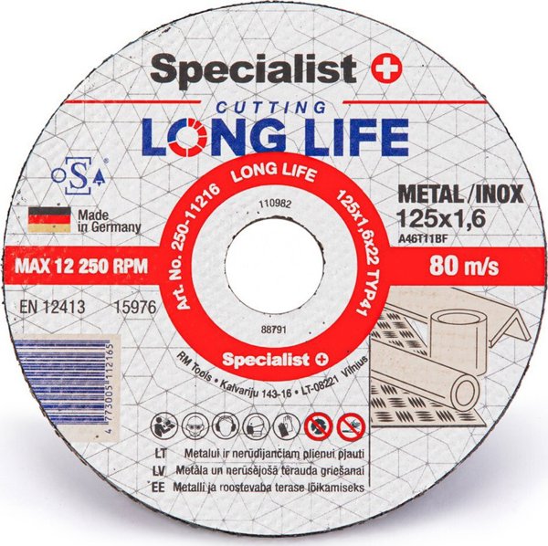 Specialist+ SPECIALIST+ μεταλλικός δίσκος LONG LIFE, 125x1.6x22 mm