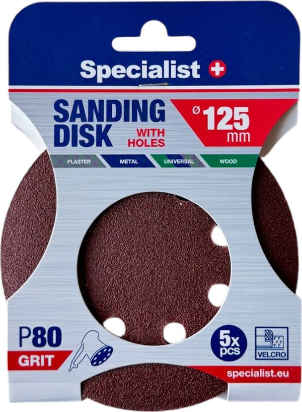 Specialist+ SPECIALIST+ sanding paper with holes P80, 125 mm, 5 pcs.