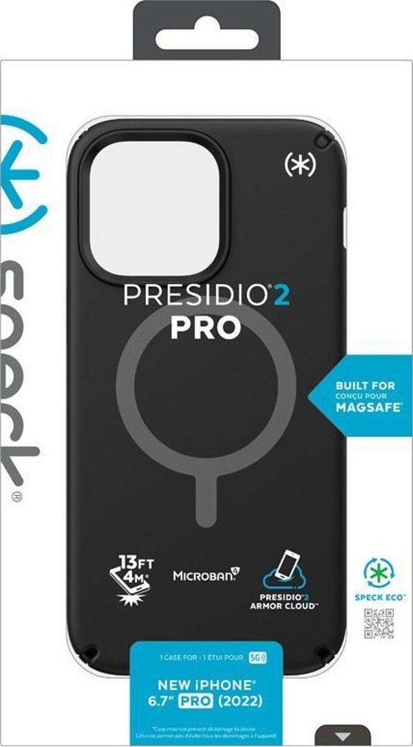 Speck Speck Presidio2 Pro + MagSafe - Θήκη iPhone 14 Pro Max με επικάλυψη MICROBAN (Μαύρο / Μαύρο / Λευκό)