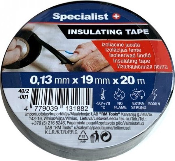 Μονωτική ταινία SPECIALIST+, 0.13 x 19 mm, μαύρη, 20 m
