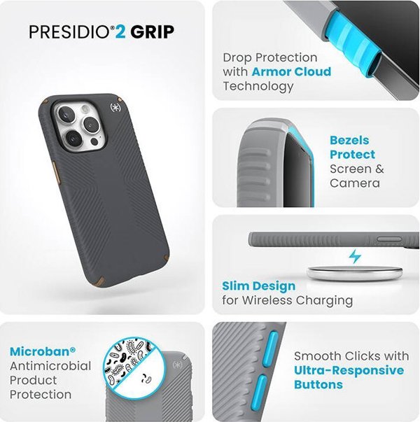 Speck Speck Presidio2 Grip - Θήκη iPhone 15 Pro (Charcoal Grey / Cool Bronze / White)