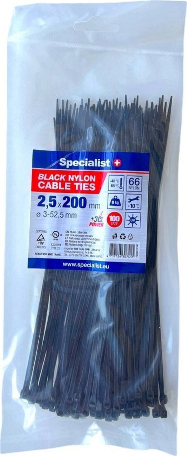 Specialist+ SPECIALIST+ nylon. strap, black, 2.5x200 mm, 100 pcs.