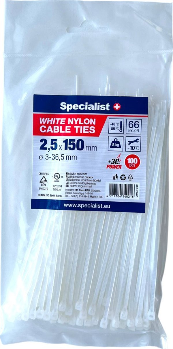Specialist+ SPECIALIST+ nylon. strap, white, 2.5x150 mm, 100 pcs.