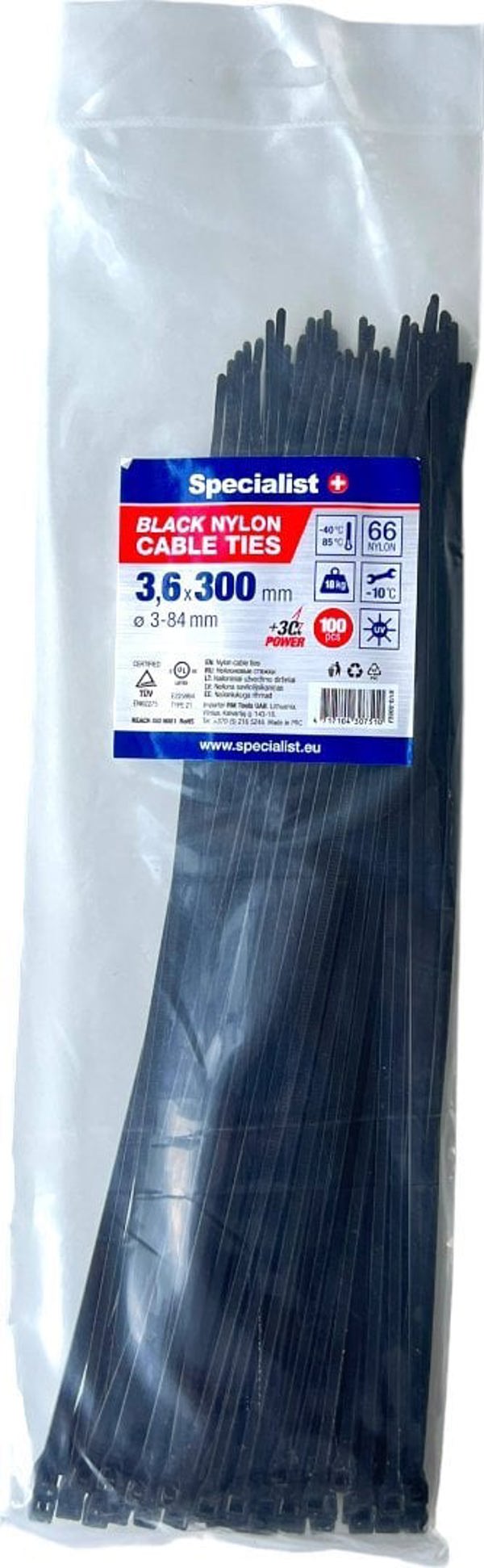 Specialist+ SPECIALIST+ nylon. strap, black, 3.6x300 mm, 100 pcs.