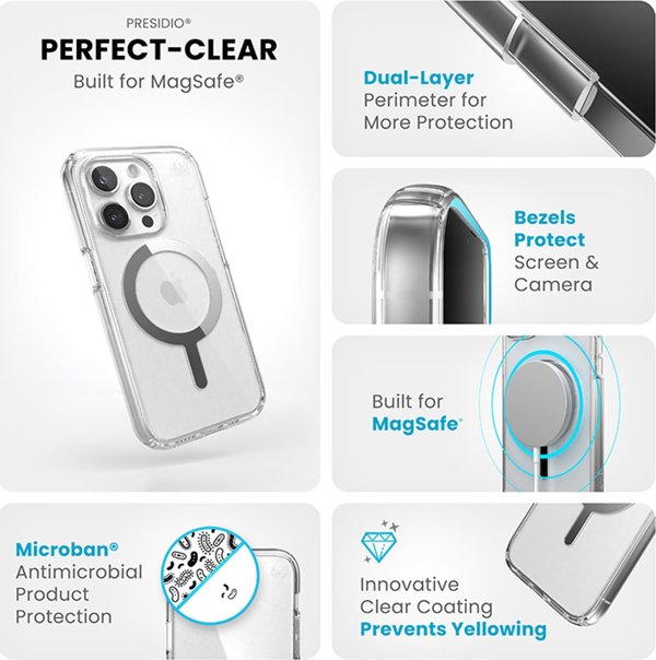 Speck Speck Presidio Perfect-Clear MagSafe - Θήκη iPhone 15 Pro (Διαφανές / Φινίρισμα Χρωμίου / Γαλήνιο Ασημί)
